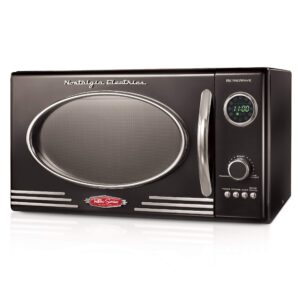 nostalgia rmo4bk retro 0.9 cubic foot 800-watt countertop microwave oven, 5 power levels and 12 cook settings, led display, jet black