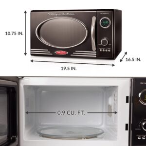 Nostalgia RMO4BK Retro 0.9 Cubic Foot 800-Watt Countertop Microwave Oven, 5 Power Levels and 12 Cook Settings, LED Display, Jet Black