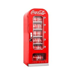 coca-cola exclusive new retro vending machine style 10 can mini fridge, 12v dc/110v ac with tall window display for home, dorm, office, games room