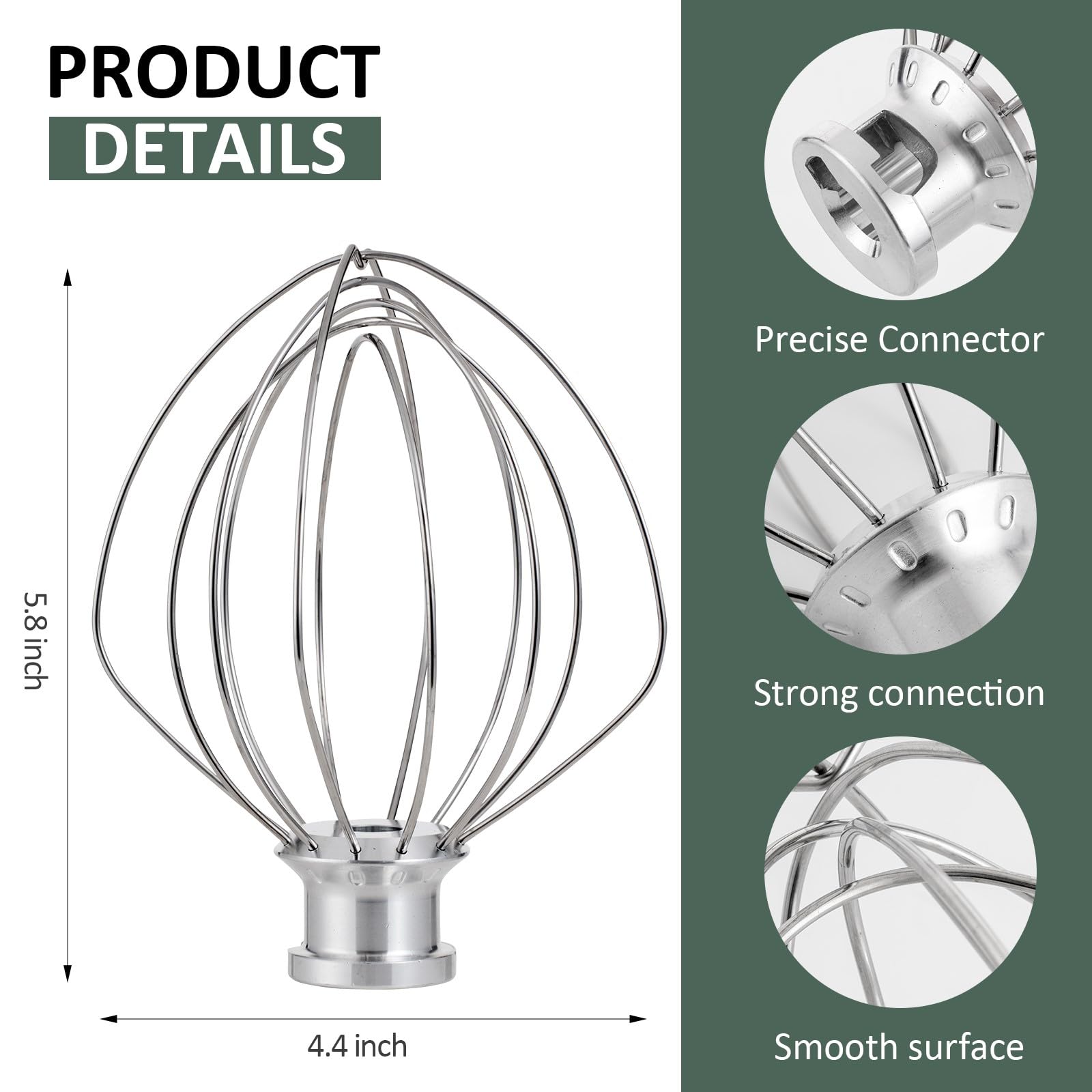 K45WW Stainless Steel Wire Whip for KitchenAid,Attachment for Kitchen aid 4.5 and 5-Quart Tilt-Head Stand Mixer