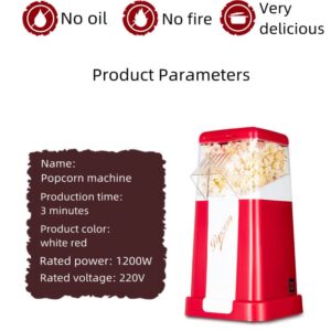 1200W Small Household Popcorn Maker Oil Free and Low Heat Popcorn Maker Machine Air Popcorn Popper for Party,Date,Childrens Birthday