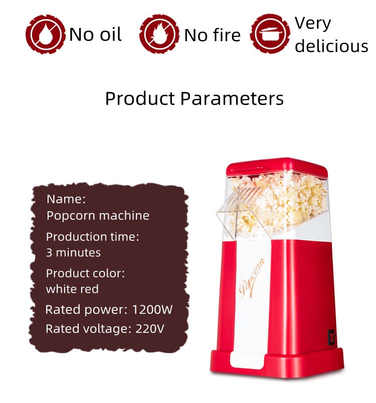 1200W Small Household Popcorn Maker Oil Free and Low Heat Popcorn Maker Machine Air Popcorn Popper for Party,Date,Childrens Birthday