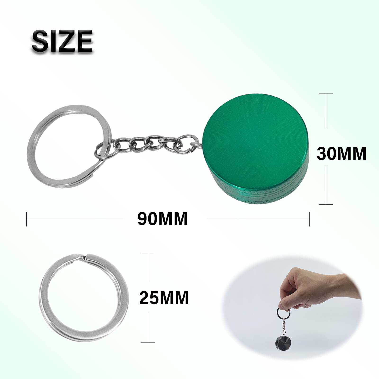 yacool Mini Metal Key Chain Spice Grinder 1.18 inch Green, with 25mm Diameter Metal Key Chain Rings*2, Cute Key Chain grinder for Men and Women