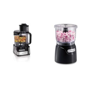 hamilton beach stack & snap food processor and vegetable chopper, black & electric vegetable chopper & mini food processor, 3-cup, 350 watts, for dicing, mincing, and puree, black