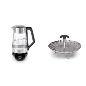 oxo brew adjustable temperature kettle, electric, clear & good grips stainless steel steamer with extendable handle