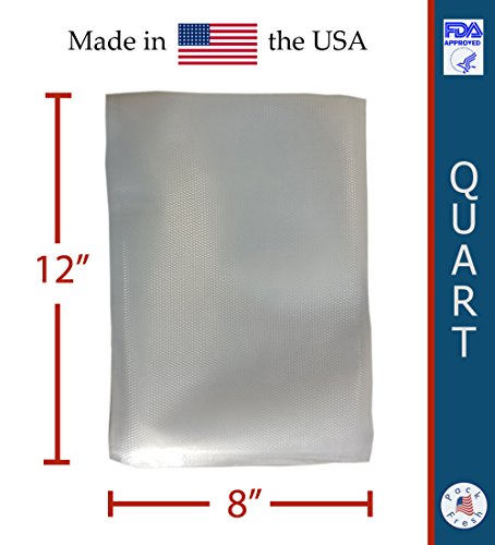 PackFreshUSA: Quart Vacuum Sealer Bags (8" x 12") - Pre-Cut - BPA Free - Heavy Duty - Heat Sealable - Commercial Grade - Meal Prep - Sous Vide - Made in USA - 100 Pack