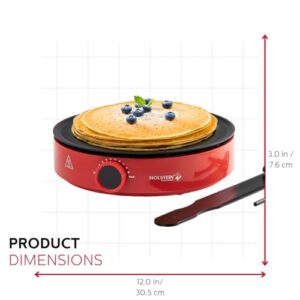 Holstein Housewares 12” Crepe Maker - Adjustable Temperature Control - Nonstick Griddle for Versatile Cooking of Crepes, Blintzes, Pancakes, Eggs, Bacon & More - Easy to Clean - Indicator Lights