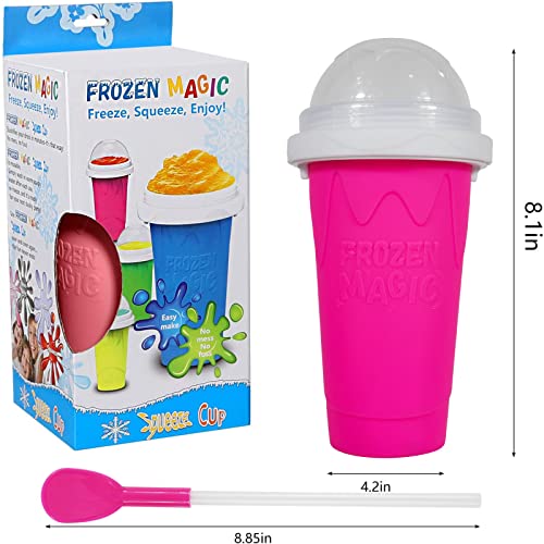 snow keychain Slushie Cups, Slushy Machines Slushie Cup Maker, Slushy Cup 2 Pack, Slushie Machines Ice Cream Maker, Frozen Magic Slushy Maker Cup for Fun(PINK+GREEN)