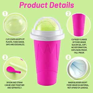 snow keychain Slushie Cups, Slushy Machines Slushie Cup Maker, Slushy Cup 2 Pack, Slushie Machines Ice Cream Maker, Frozen Magic Slushy Maker Cup for Fun(PINK+GREEN)