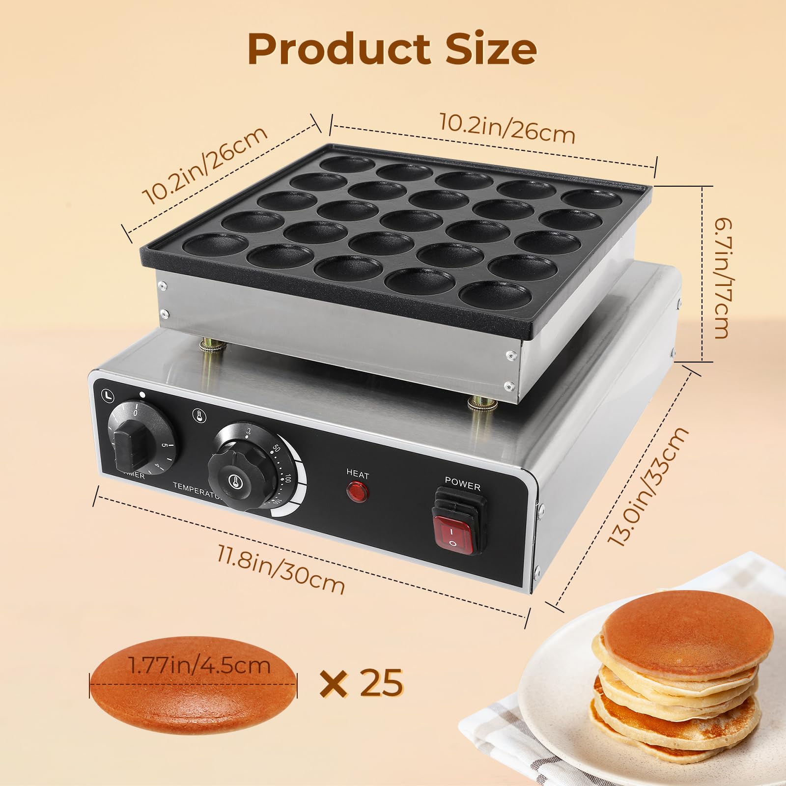 POWLAB Mini Dutch Pancake Baker Maker Commercial Poffertjes Electric Dorayaki Maker Muffin Making Machine 25Pcs Non-stick Waffle Pancake Maker for Home Kitchen Restaurant Bakery Leisure Snack Bar