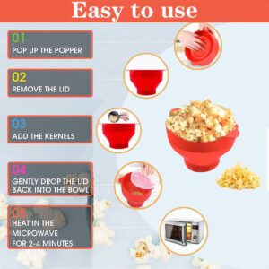 Fglmctsh The Original Microwave Popcorn Popper, Silicone Popcorn Maker Collapsible Bowl BPA -Free, Hot Air Popcorn Maker, No Oil Required，Red an Blue