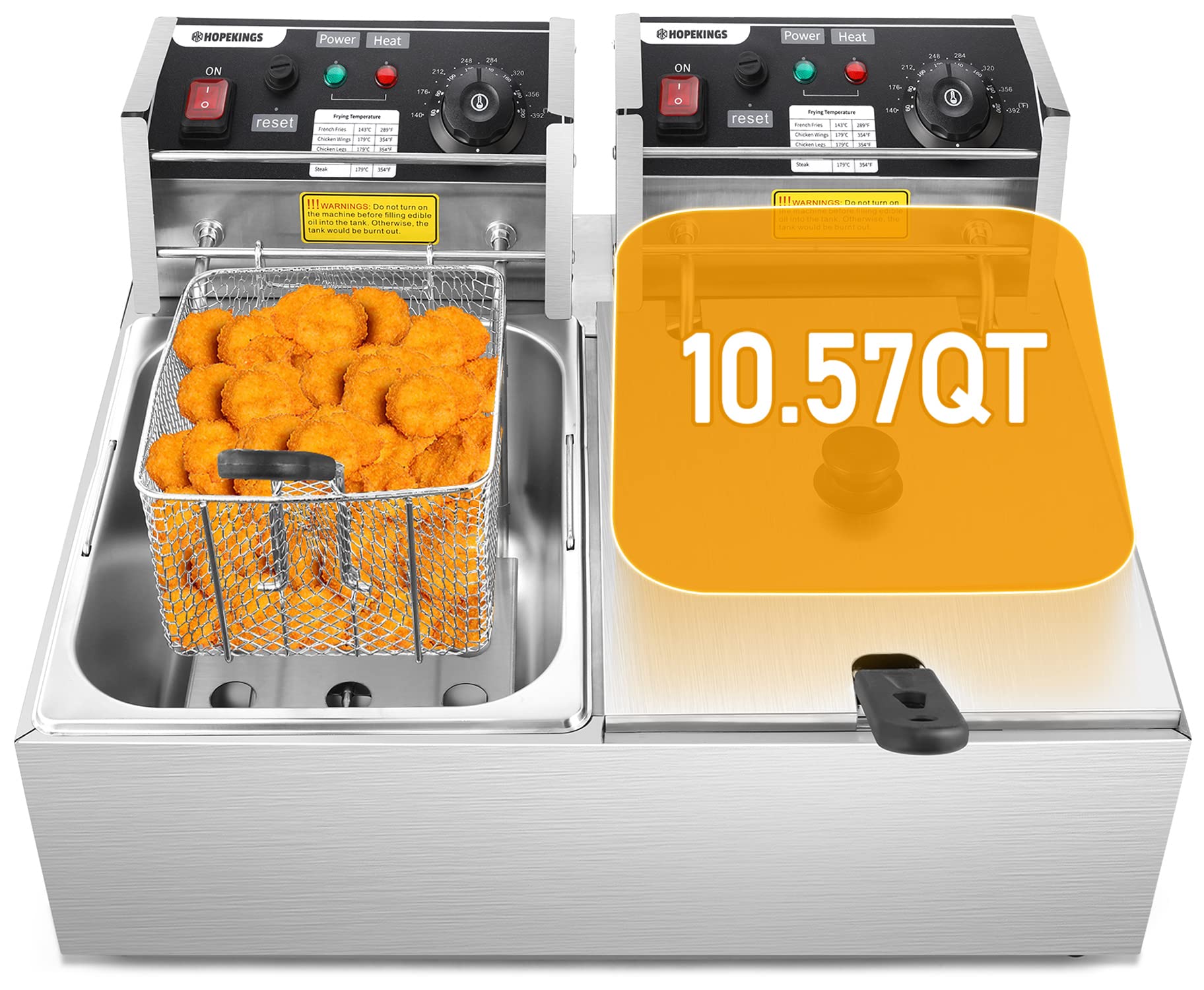 Deep Fryer Electric Commercial Fryer Large 21.14QT with Baskets and Lids, Temperature Limiter and 2 x 6.34QT Thicken Stainless Steel Dual Tank for Commercial and Home Use