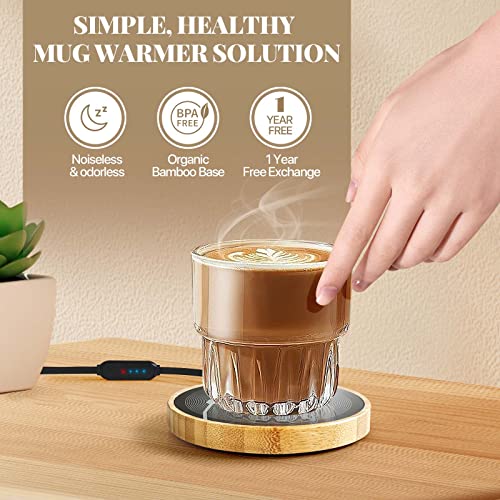 Coffee Mug Warmer, Candle Warmer Plate with 3 Hour Auto Shut Off, 3 Heat Setting Mug Warmer for Desk, Coffee Warmer with Handmade Wooden Base, Electric Heated Warmer, Temperature Safety Control