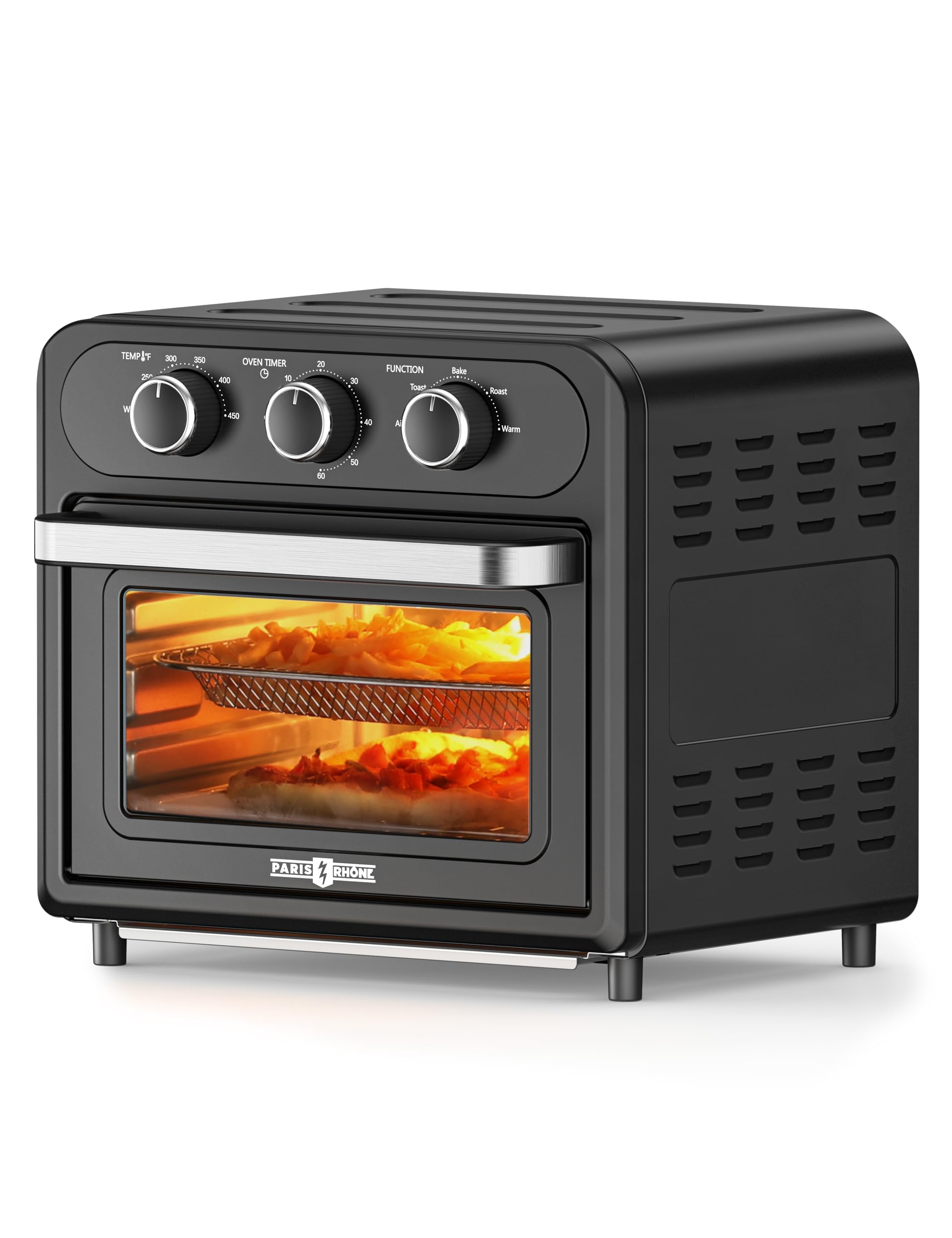 Air Fryer, Paris Rhône 14.8 Quart Toaster Oven, 5-in-1 Convection Oven for 4-Slice Toast, 9-inch Pizza, Knob-Controlled Kitchen Countertop Appliance with 6 Accessories, Dishwasher Safe