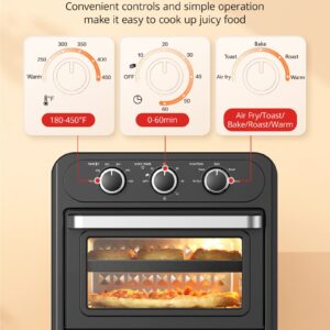 Air Fryer, Paris Rhône 14.8 Quart Toaster Oven, 5-in-1 Convection Oven for 4-Slice Toast, 9-inch Pizza, Knob-Controlled Kitchen Countertop Appliance with 6 Accessories, Dishwasher Safe