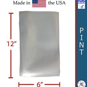 PackFreshUSA: Pint Vacuum Sealer Bags (6" x 12") - Pre-Cut - Heat Sealable - Heavy Duty - Commercial Grade - Meal Prep - Sous Vide - Made in USA - 100 Pack