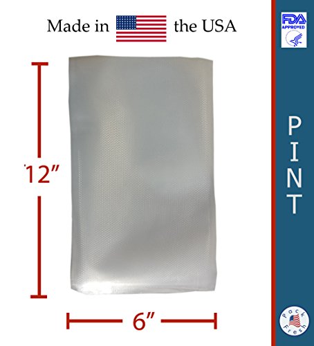 PackFreshUSA: Pint Vacuum Sealer Bags (6" x 12") - Pre-Cut - Heat Sealable - Heavy Duty - Commercial Grade - Meal Prep - Sous Vide - Made in USA - 100 Pack