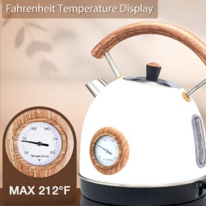 Electric Tea Kettle, Hot Water Boiler with Thermometer 1.7 Liter Stainless Steel Teapot, BPA Free, 1500W, SMOLON Wood Pattern Handle Pour-Over Electric Kettle with LED Indicator Auto Shut-Off, White