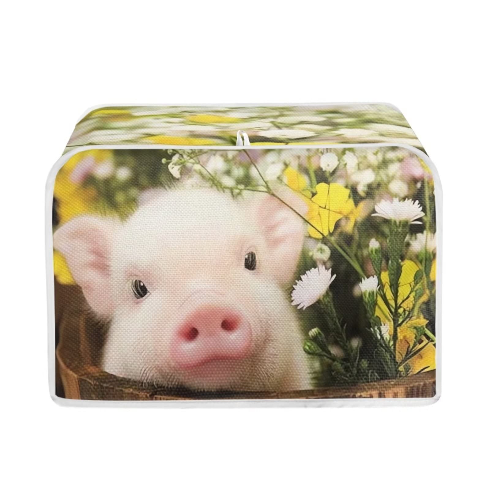 Buybai Kitchen Toaster Covers 2 Slice Wide Slot Cute 3D Pig Pattern Small Appliance Covers Dustproof Bread Maker Covers