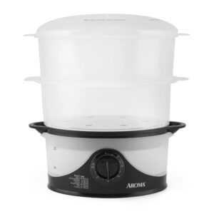 aroma housewares 6qt. 2-tier food steamer, dishwasher safe (afs-140b), black, 6 liter