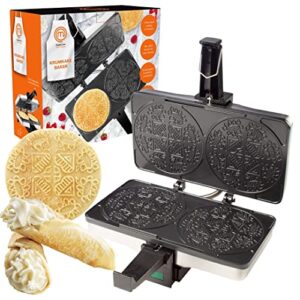 masterchef krumkake baker-make 2 homemade pizzelle like cookies, great for cannoli filling & waffle cones, fun nonstick electric iron press kitchen appliance-home made treats