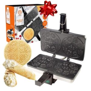 MasterChef Krumkake Baker-Make 2 Homemade Pizzelle Like Cookies, Great for Cannoli Filling & Waffle Cones, Fun Nonstick Electric Iron Press Kitchen Appliance-Home Made Treats