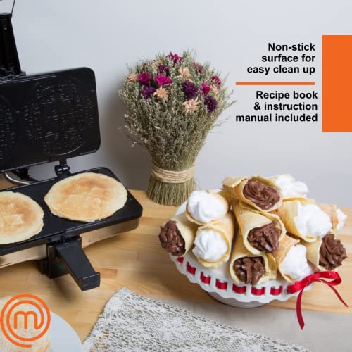 MasterChef Krumkake Baker-Make 2 Homemade Pizzelle Like Cookies, Great for Cannoli Filling & Waffle Cones, Fun Nonstick Electric Iron Press Kitchen Appliance-Home Made Treats