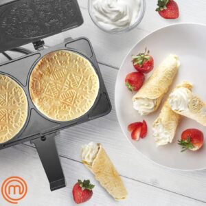 MasterChef Krumkake Baker-Make 2 Homemade Pizzelle Like Cookies, Great for Cannoli Filling & Waffle Cones, Fun Nonstick Electric Iron Press Kitchen Appliance-Home Made Treats