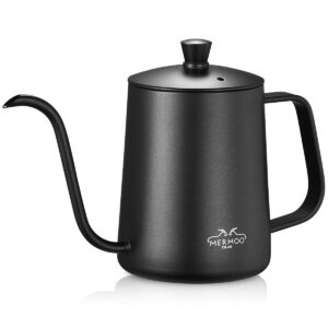 mermoo yilan gooseneck coffee kettle 21oz pour over drip pot 600ml long narrow spout stainless steel water dripper kettle for tea & coffee（black)