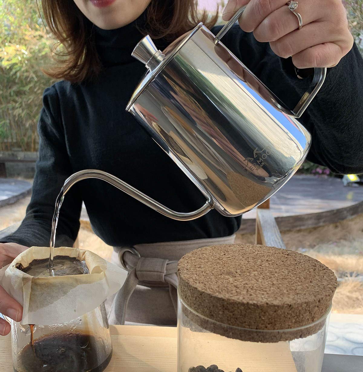 MERMOO YILAN Gooseneck Coffee Kettle 21oz Pour Over Drip Pot 600ml Long Narrow Spout Stainless Steel Water Dripper Kettle for Tea & Coffee（Black)