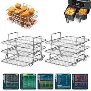 2 pack air fryer rack for ninja dual air fryer with air fryer magnetic cheat sheet air fryer accessories for ninja foodi 304 stainless steel multi-layer stackable dehydrator air fryer rack for oven