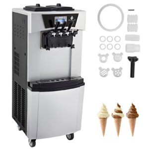 vevor commercial ice cream machine, 20-30l/h yield, 2+1 flavors soft serve machine w/two 7l hoppers 1.8l cylinders puffing pre-cooling shortage alarm, 2450w frozen yogurt maker for snack bar café