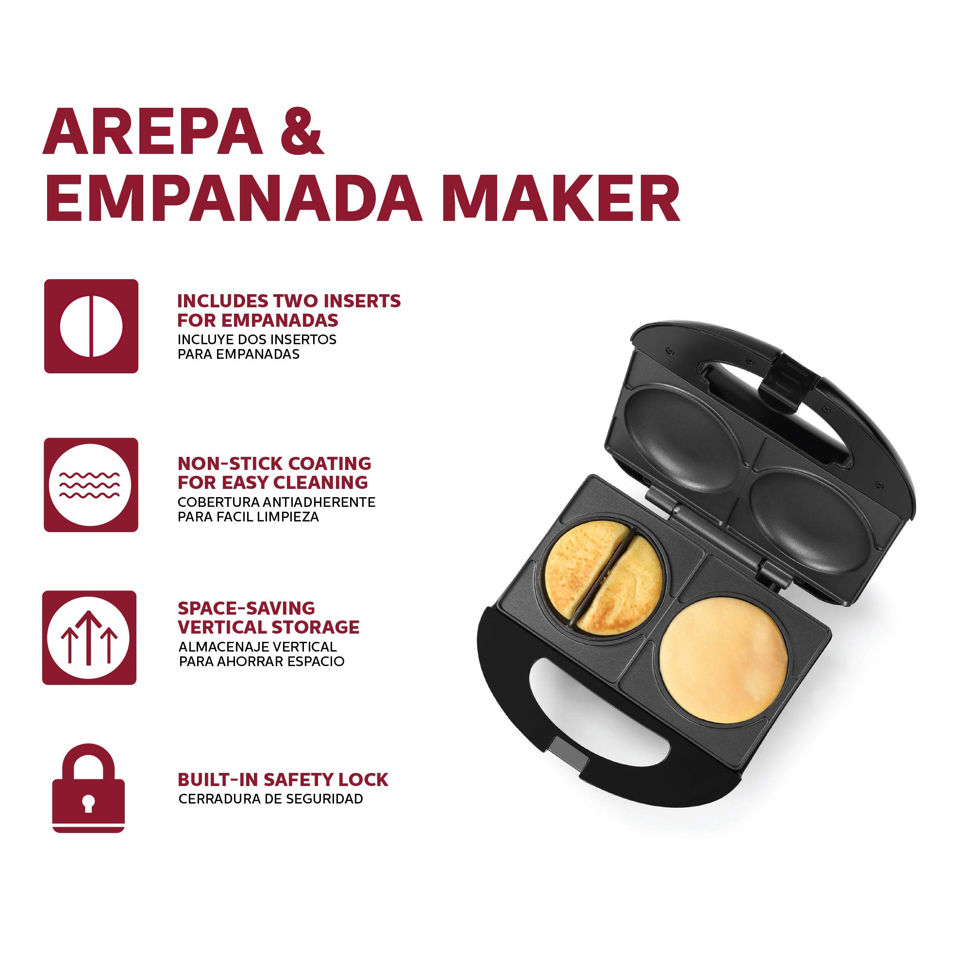 Holstein Housewares - Non-Stick Electric Arepa and Empanada Maker, Makes 2, Black/Stainless Steel