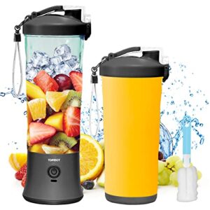 20 oz portable blender for shakes and smoothies, topesct personal size blender usb rechargeable, strong cutting power with 6 ultra-sharp blades for travel, office & sports (black)