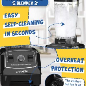 CRANDDI Professional Blender,1500 Watt Commercial Blenders for Kitchen with 70oz BPA-Free Pitcher and Self-Cleaning, Countertop Blenders for Shakes and Smoothies, Build-in Pulse, YL-010-B