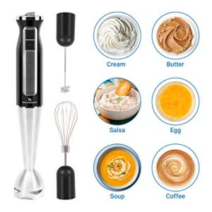 SOLTRONICS 3-in-1 Hand Blender, 3-in-1, 8-Speed 500 Watts Stick Blender with Milk Frother, Egg Whisk for Smoothies, Coffee Milk Foam, Puree Baby Food, Sauces and Soups, BPA-Free, Black