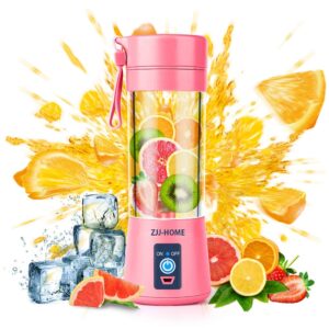 portable blender,zjj-home smoothie blender-six blades in 3d, mini travel personal blender with usb rechargeable batteries,detachable cup ,usb juicer cup 380ml (fda bpa free) (pink)