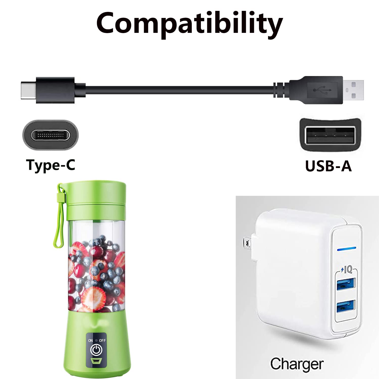 KQWOMA USB Charging Cable Compatible with Portable Blender, Charger Cord for Personal Size Blender Smoothie Blender (6.6FT Cable)