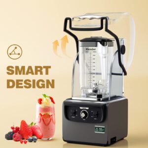 Wantjoin Professional Blender, Commercial Quiet blender Soundproof Blender 2200ml with Cover for Crushing Ice,Smoothie,Puree,Blender for Kitchen 1800W (Grey)