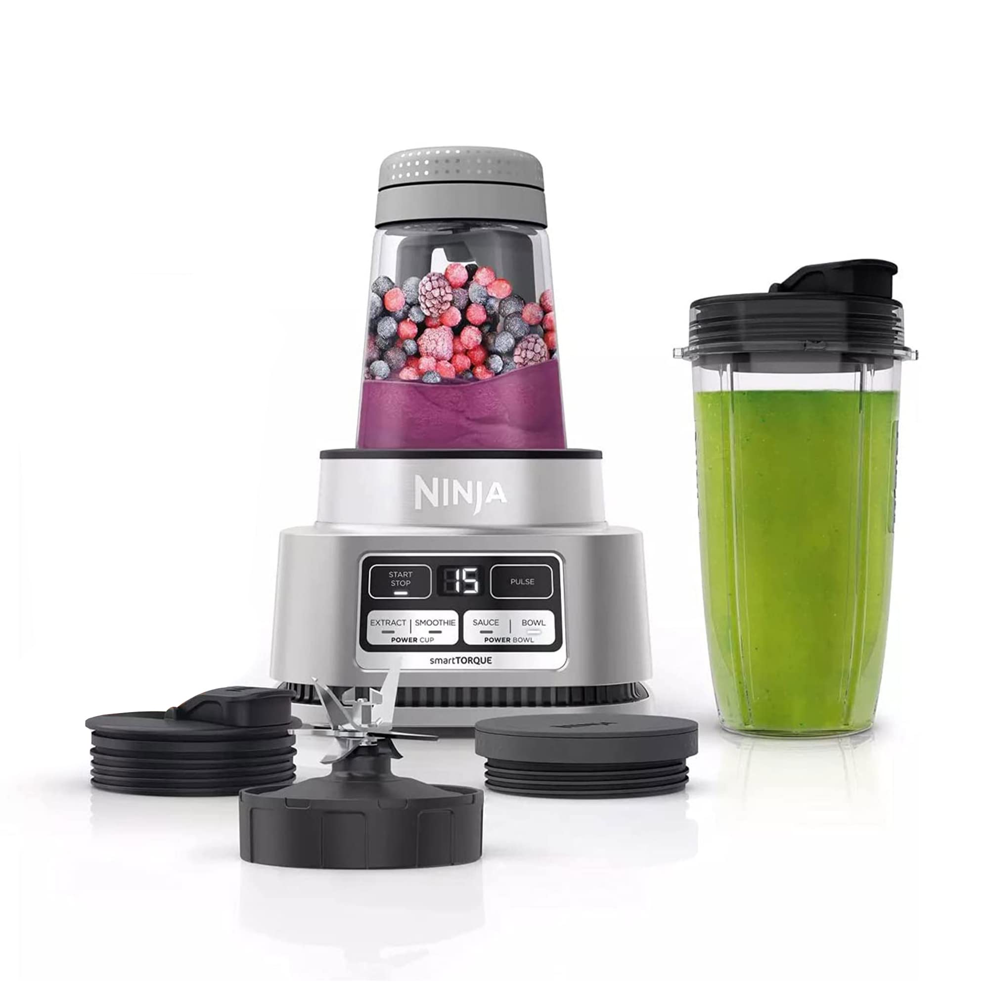 Ninja Foodi SS100 Stainless Steel Smoothie Blender Bowl Maker and Nutrient Extractor with 24-Oz Nutrient Extraction Cup, To-Go Lids and Hybrid Blades