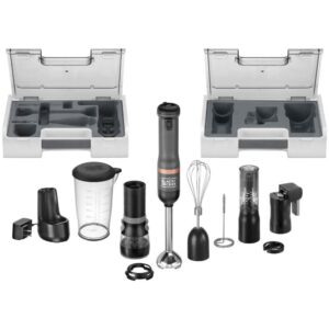 black+decker kitchen wand cordless immersion blender, 6 in 1 multi tool set, hand blender with charging dock, grey (bckm1016ks01)