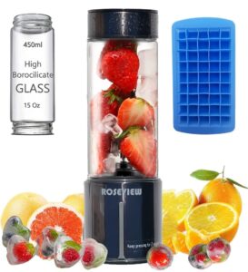 portable smoothie blender glass bottle mini usb rechargeable 2 battery handheld shakes blend cup usb juicer cordless (jet black)