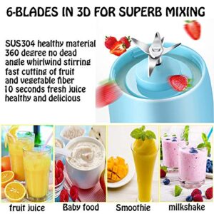 Portable Blender, Personal Size Blender for Smoothies and Shakes, Mini Blender Portable 2000mAh USB Rechargeable with Six Blades, Electric Blender Sports,Travel,Gym (Blue)