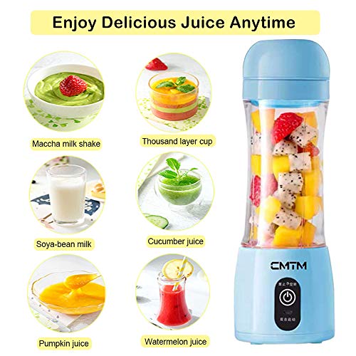 Portable Blender, Personal Size Blender for Smoothies and Shakes, Mini Blender Portable 2000mAh USB Rechargeable with Six Blades, Electric Blender Sports,Travel,Gym (Blue)