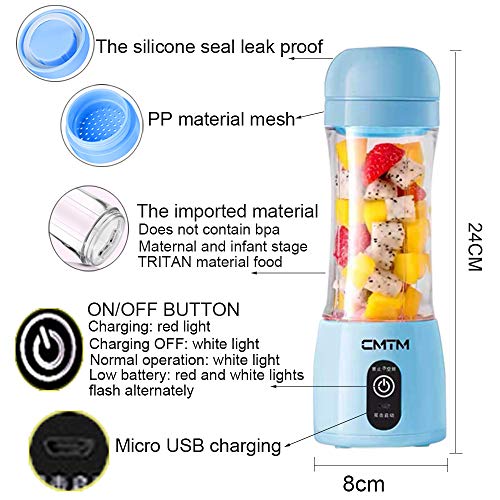 Portable Blender, Personal Size Blender for Smoothies and Shakes, Mini Blender Portable 2000mAh USB Rechargeable with Six Blades, Electric Blender Sports,Travel,Gym (Blue)