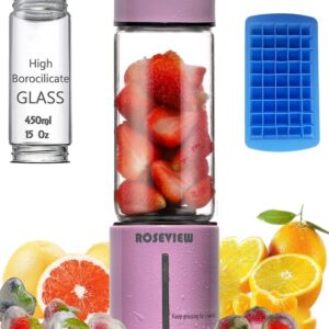 Glass blender for shakes and smoothies ROSEVIEW glass bottle blender glass jar blender cordless blender for shakes and smoothies cordless mixer handheld blend rechargeable glass juicer mini blender