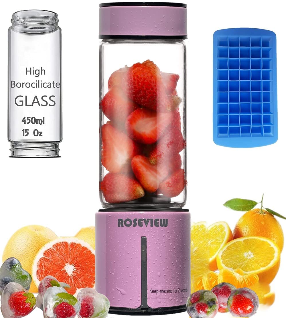 Glass blender for shakes and smoothies ROSEVIEW glass bottle blender glass jar blender cordless blender for shakes and smoothies cordless mixer handheld blend rechargeable glass juicer mini blender