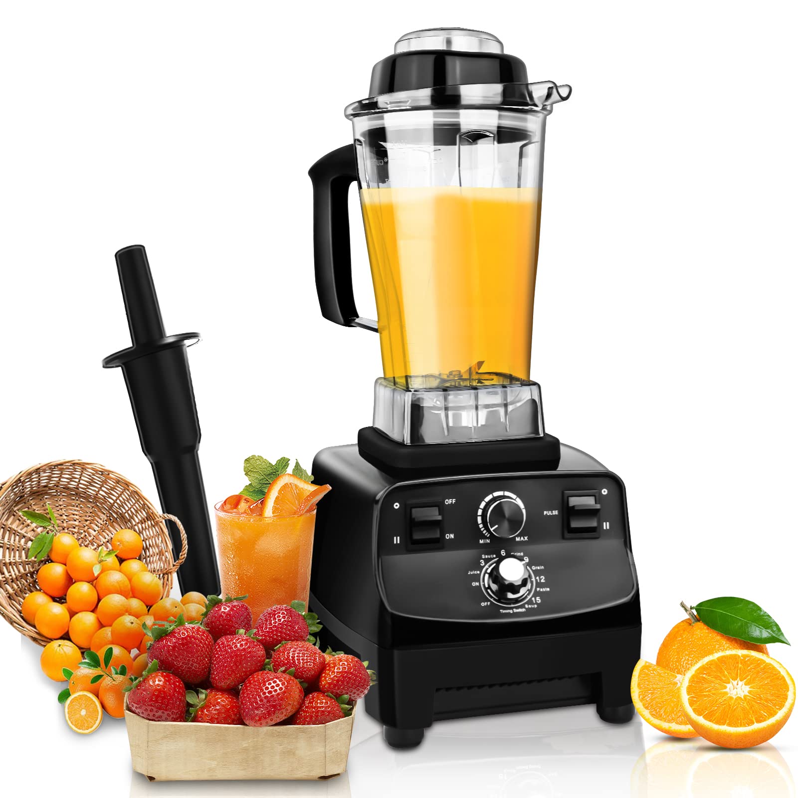 Bemkop Commercial Blender-Professional Countertop Blender with Timer,64oz-Heavy Duty Blender and Food Processor for Smoothies,Ice Crush,Frozen Drinks