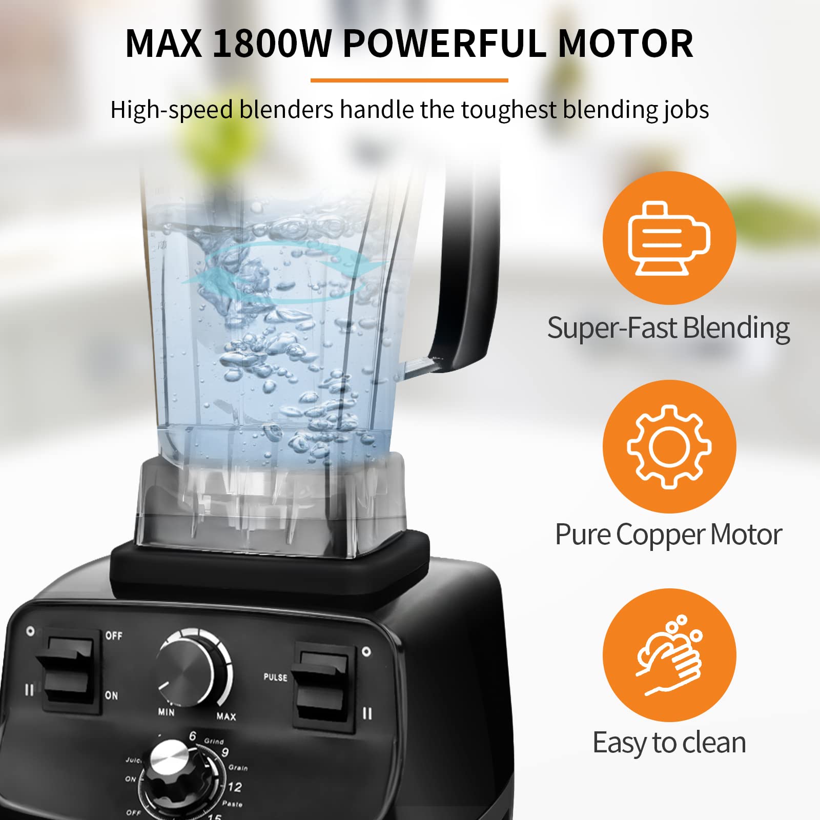 Bemkop Commercial Blender-Professional Countertop Blender with Timer,64oz-Heavy Duty Blender and Food Processor for Smoothies,Ice Crush,Frozen Drinks