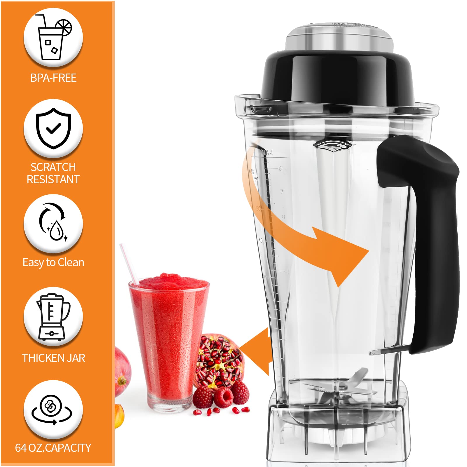 Bemkop Commercial Blender-Professional Countertop Blender with Timer,64oz-Heavy Duty Blender and Food Processor for Smoothies,Ice Crush,Frozen Drinks